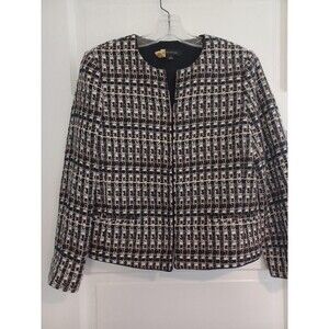 Ann Taylor black blue cream tweed jacket 4 lined blazer classic professional